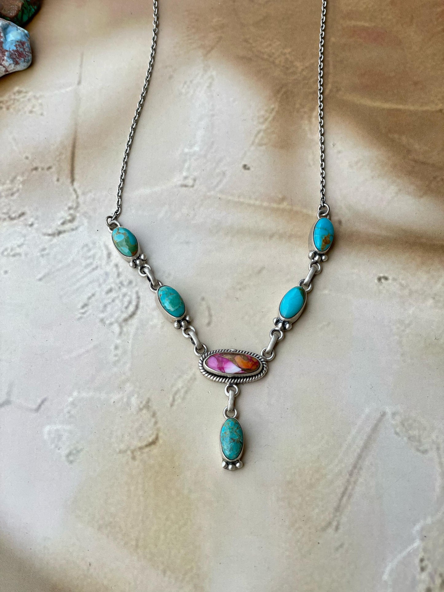 Handmade Sterling Silver Pink Dream with Mojave Necklace, Signed Nizhoni