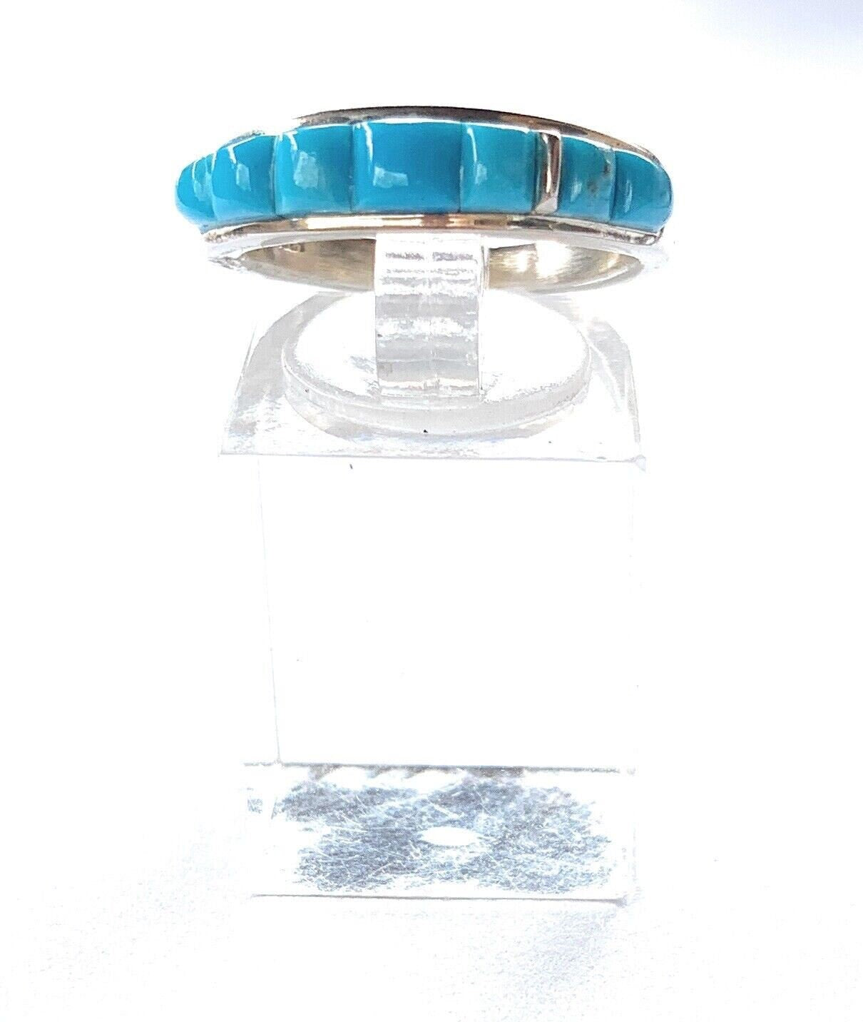 Zuni 5 Corn Row Turquoise & Sterling Silver Ring Signed