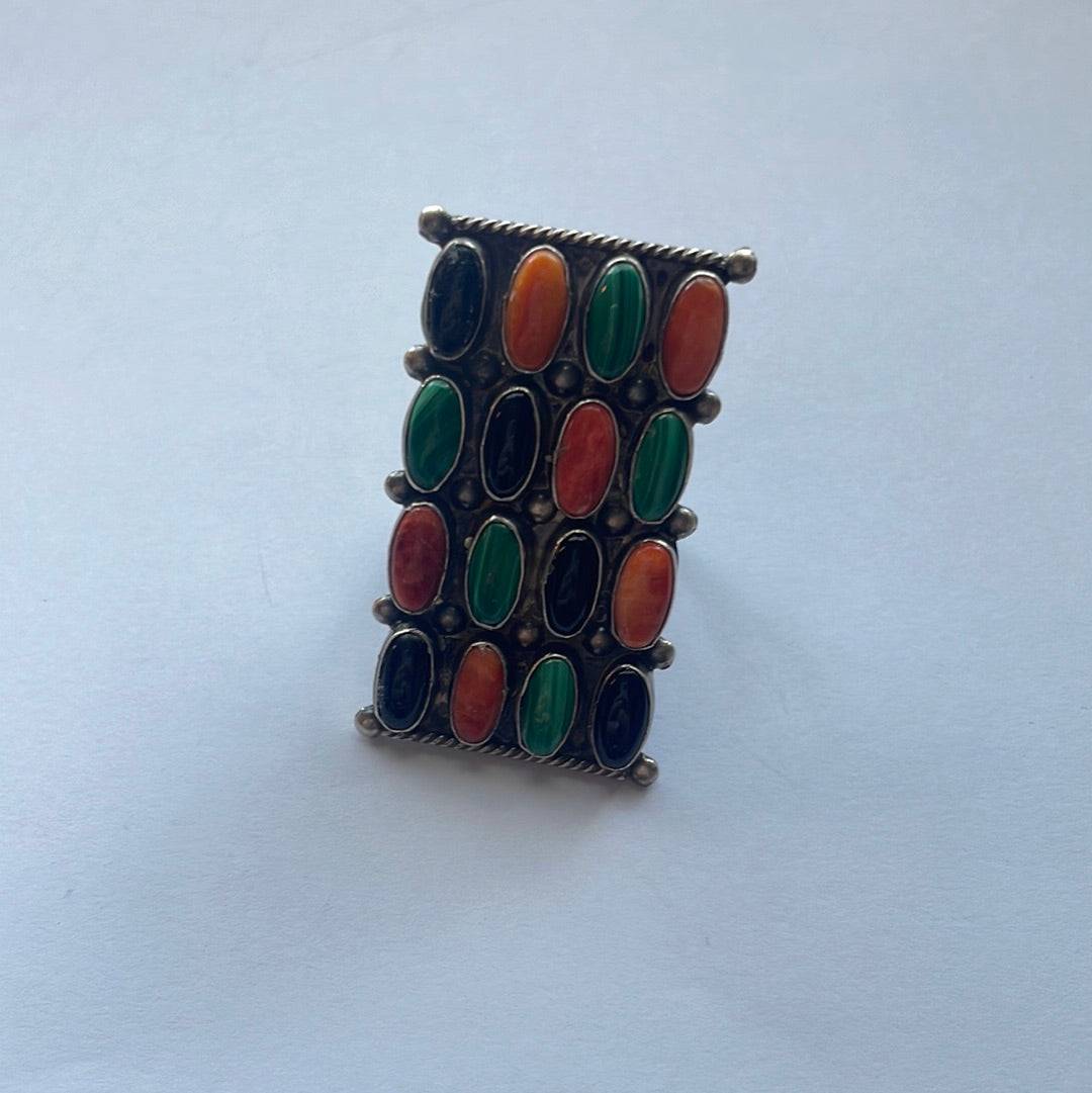 Navajo Sterling Silver Multi Stone Cluster Ring Size 8.5 Signed Jacquline Silver