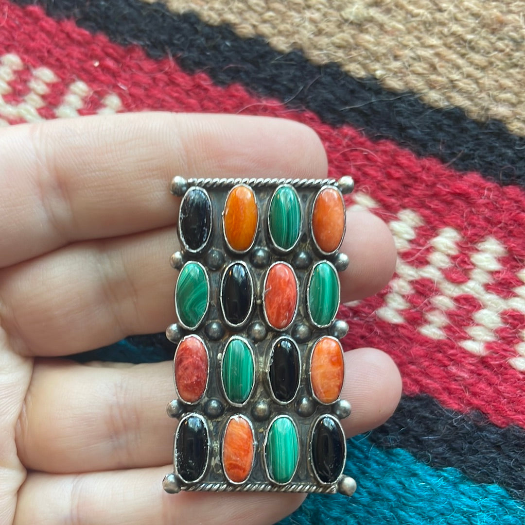 Navajo Sterling Silver Multi Stone Cluster Ring Size 8.5 Signed Jacquline Silver