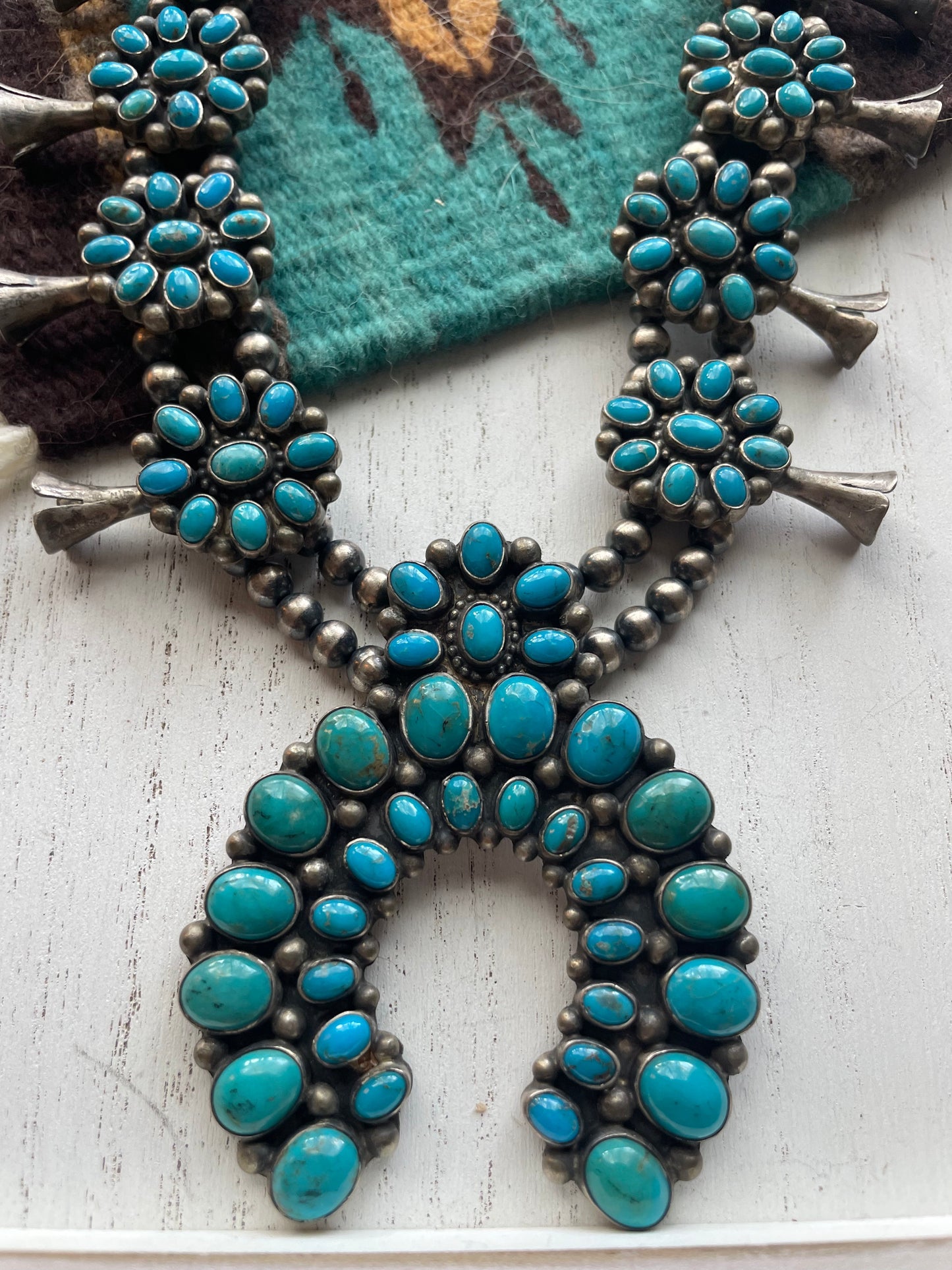 Navajo Royston Turquoise & Sterling Squash Blossom Set by Kathleen Chavez