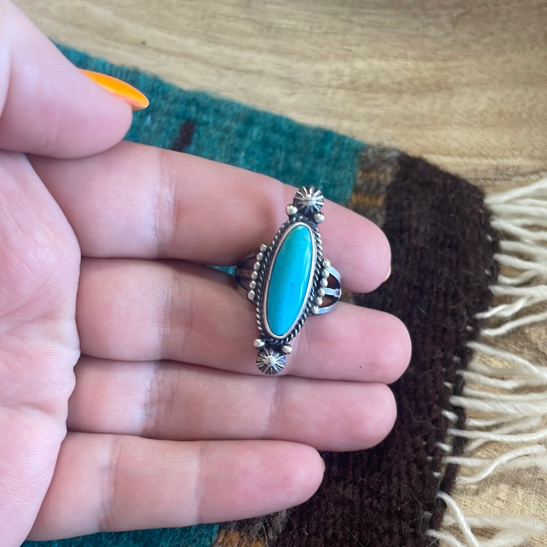 Navajo Single Stone Oval Turquoise Sterling Silver Ring