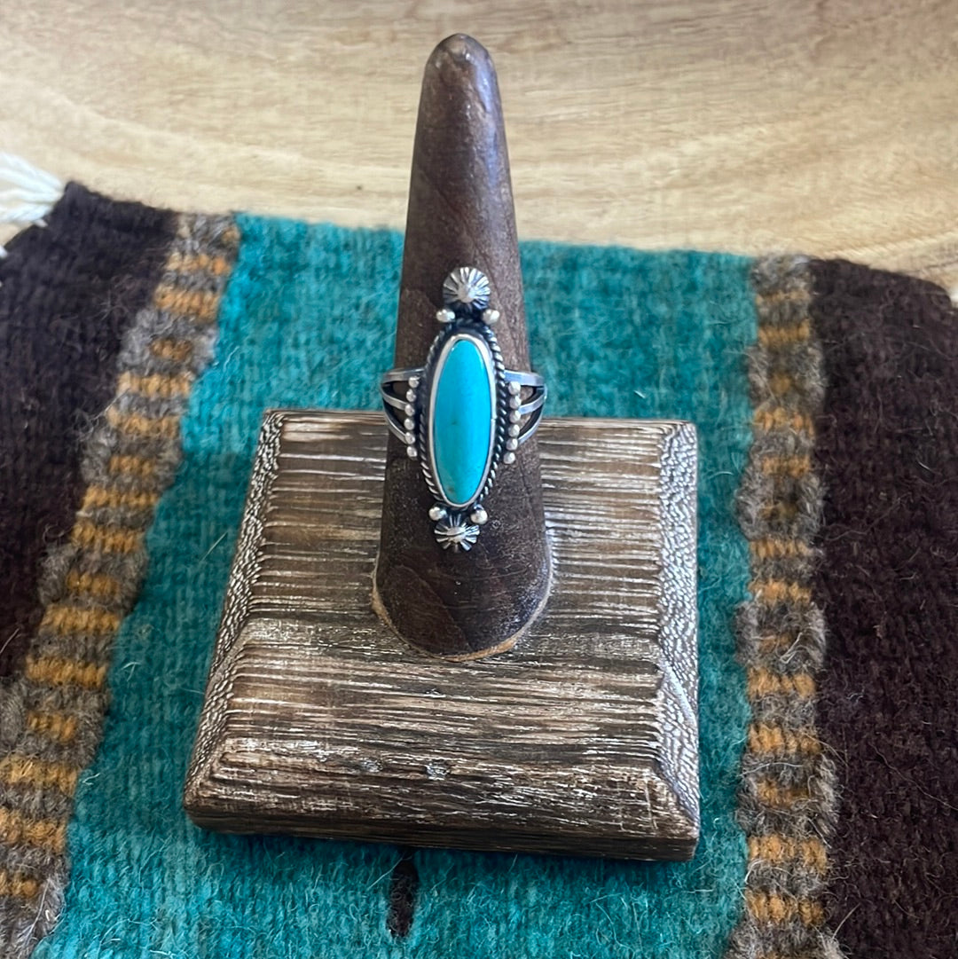 Navajo Single Stone Oval Turquoise Sterling Silver Ring