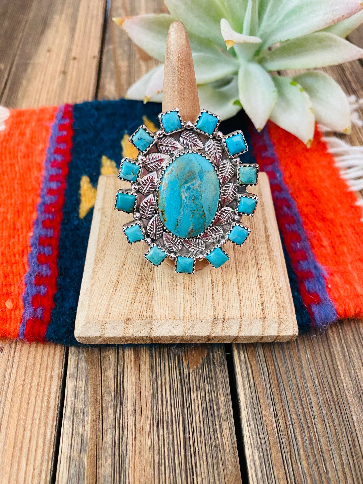 Handmade Sterling Silver & Turquoise Cluster Adjustable Ring