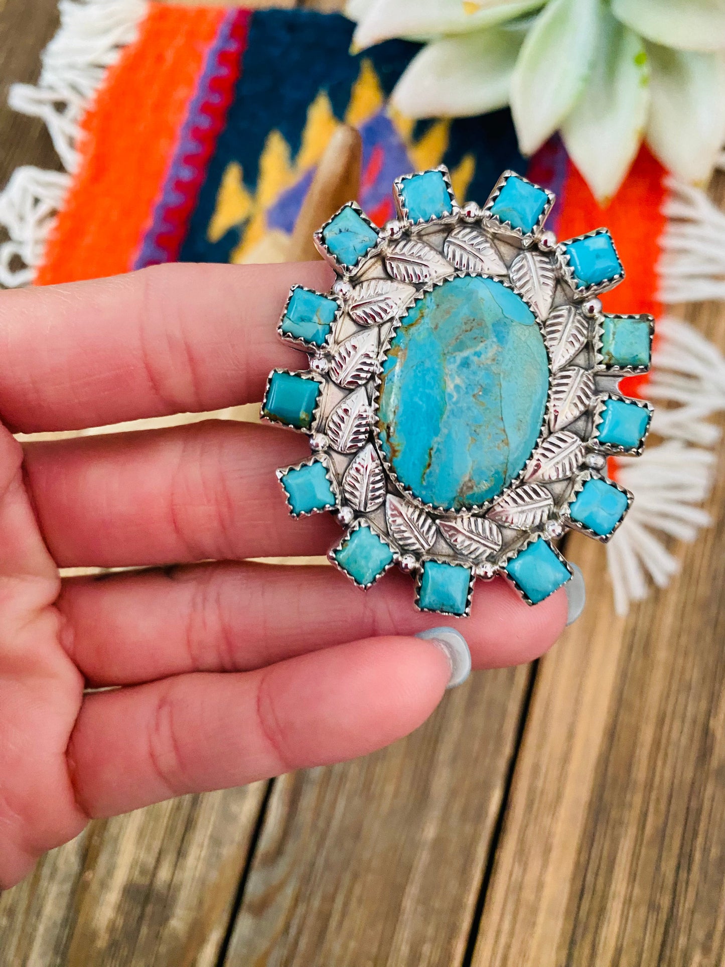 Handmade Sterling Silver & Turquoise Cluster Adjustable Ring