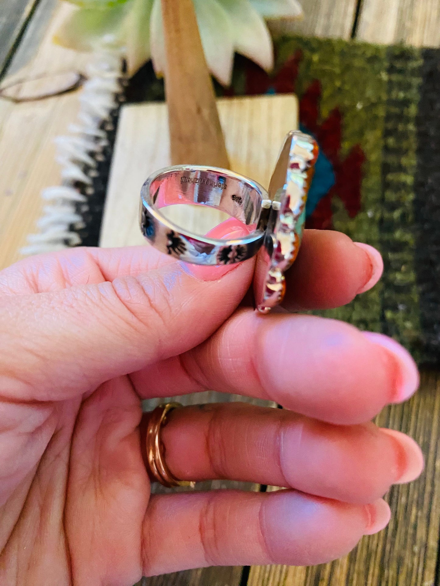 Handmade Sterling Silver, Turquoise & Opal Adjustable Ring