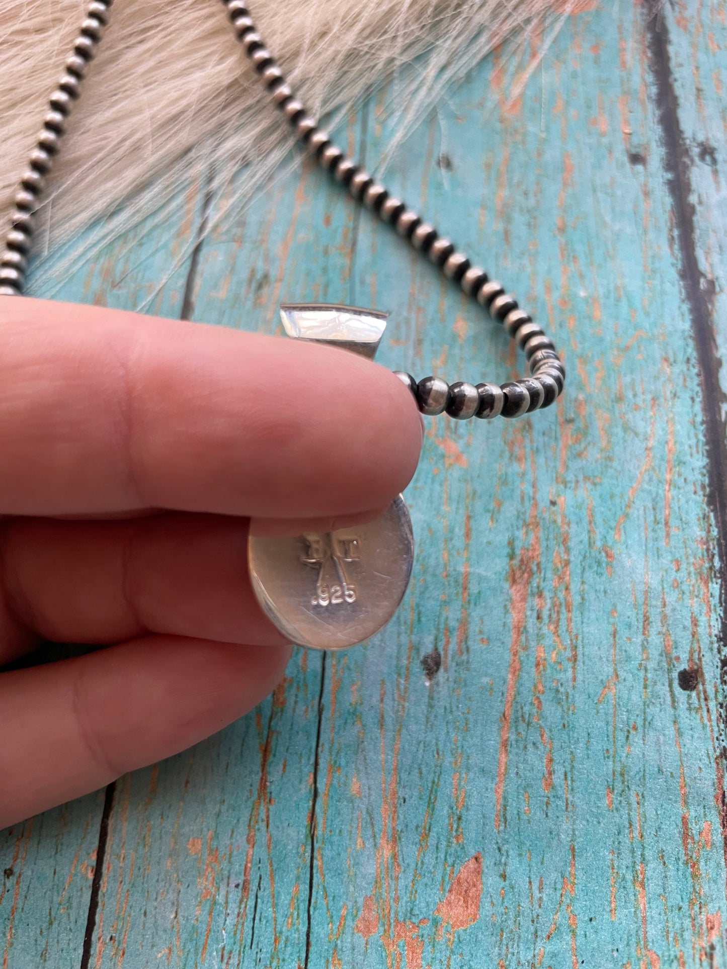 Navajo Number 8 Turquoise Inlay & Sterling Silver Pendant Signed