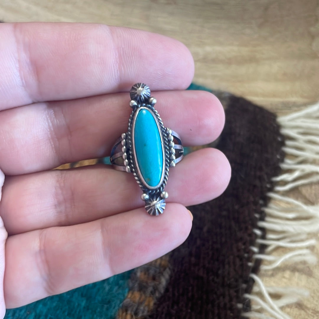 Navajo Single Stone Oval Turquoise Sterling Silver Ring