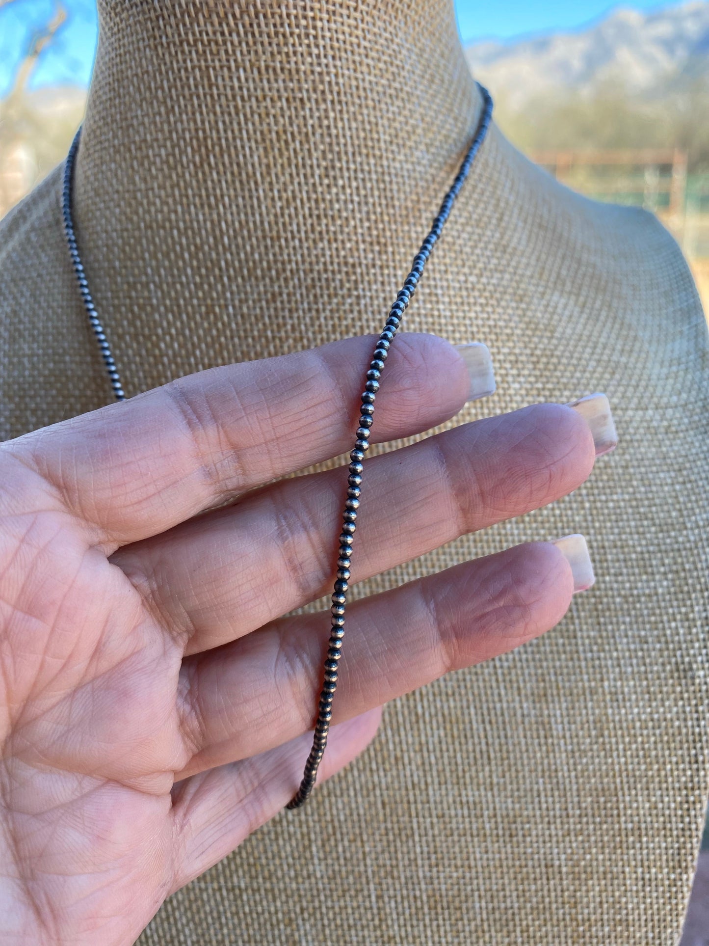 2mm Sterling Silver Pearl Beaded 14” Necklace