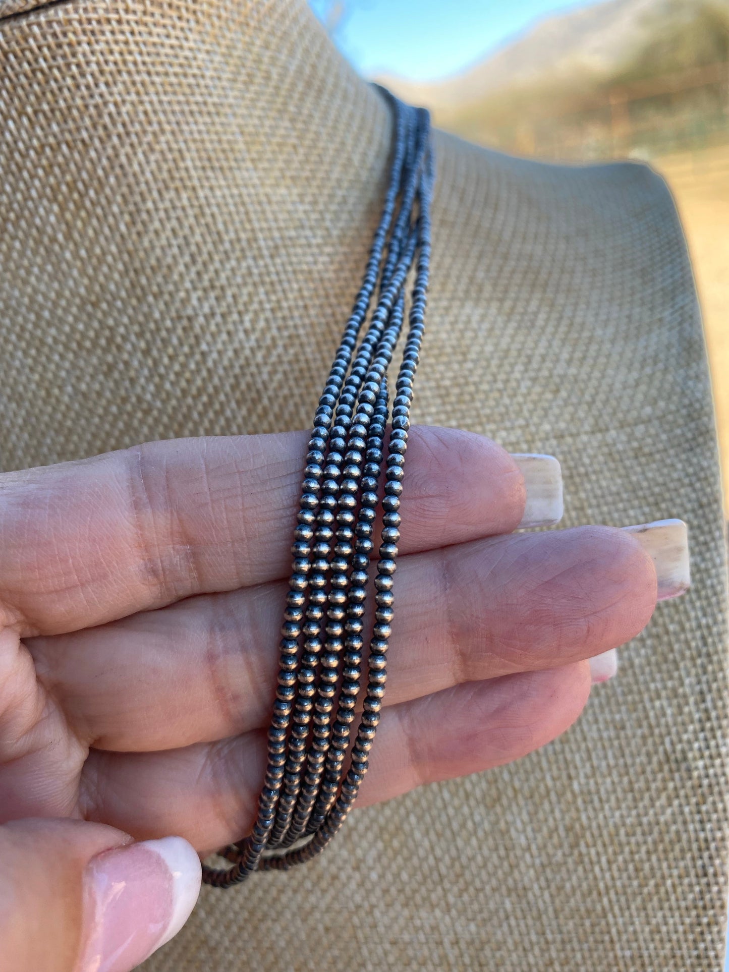 2mm Sterling Silver Pearl Beaded 14” Necklace