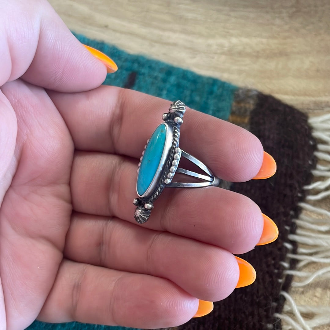 Navajo Single Stone Oval Turquoise Sterling Silver Ring
