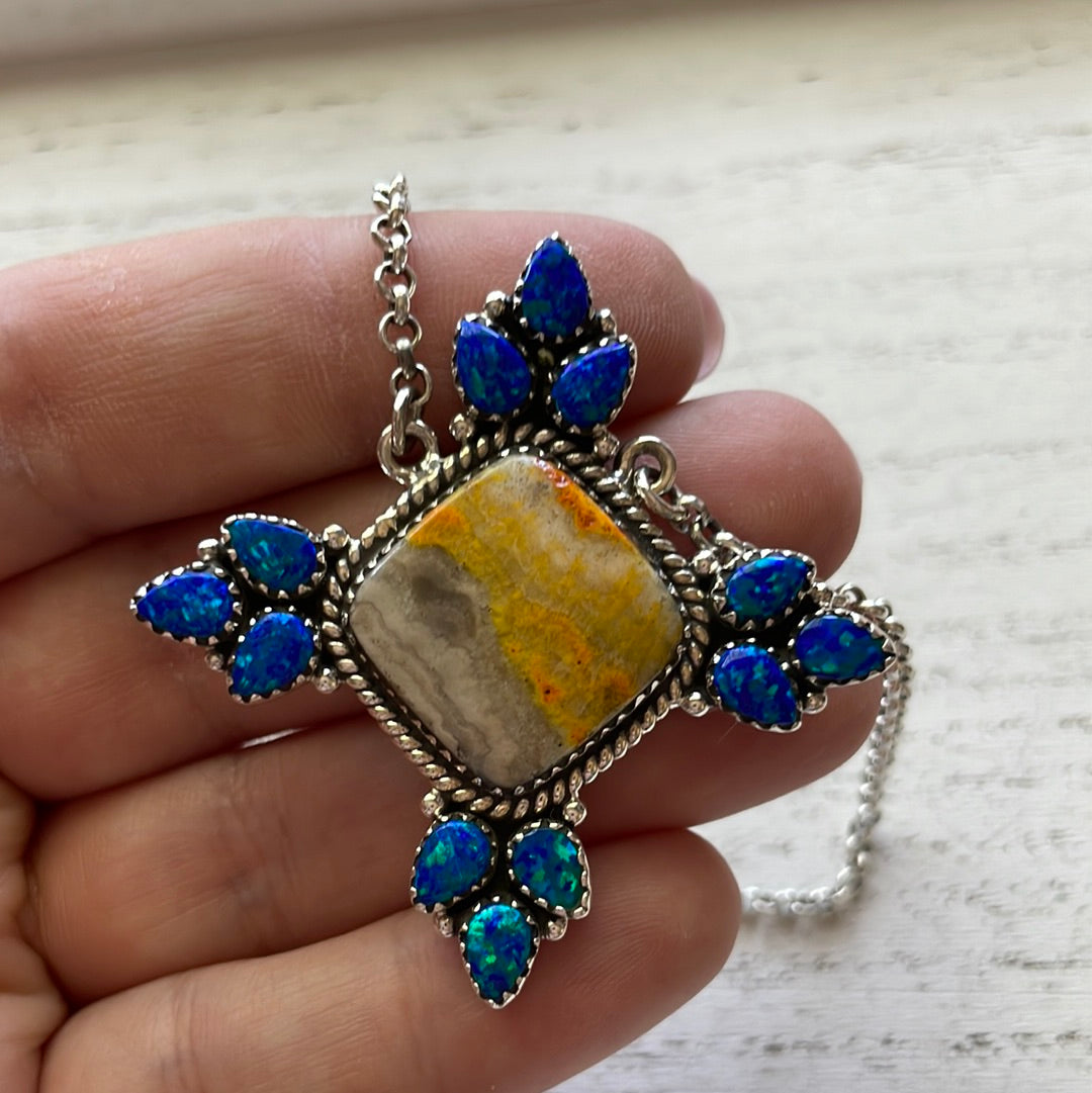Handmade Sterling Silver, Opal, & Bumblebee Necklace Signed Nizhoni