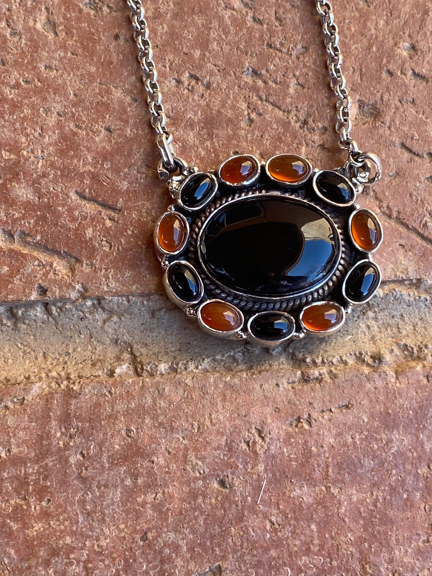 Handmade Sterling Onyx and Garnet Necklace