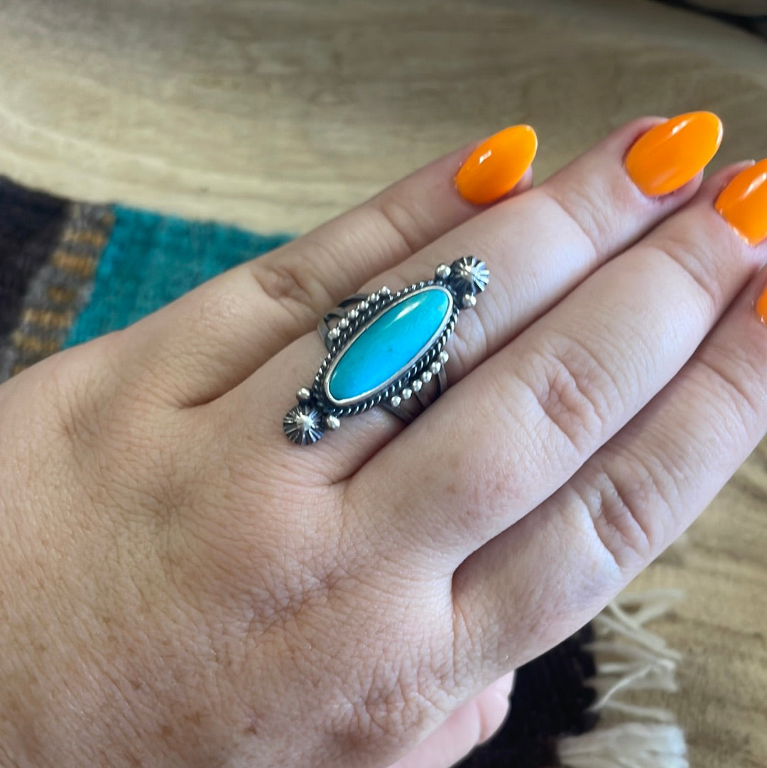 Navajo Single Stone Oval Turquoise Sterling Silver Ring
