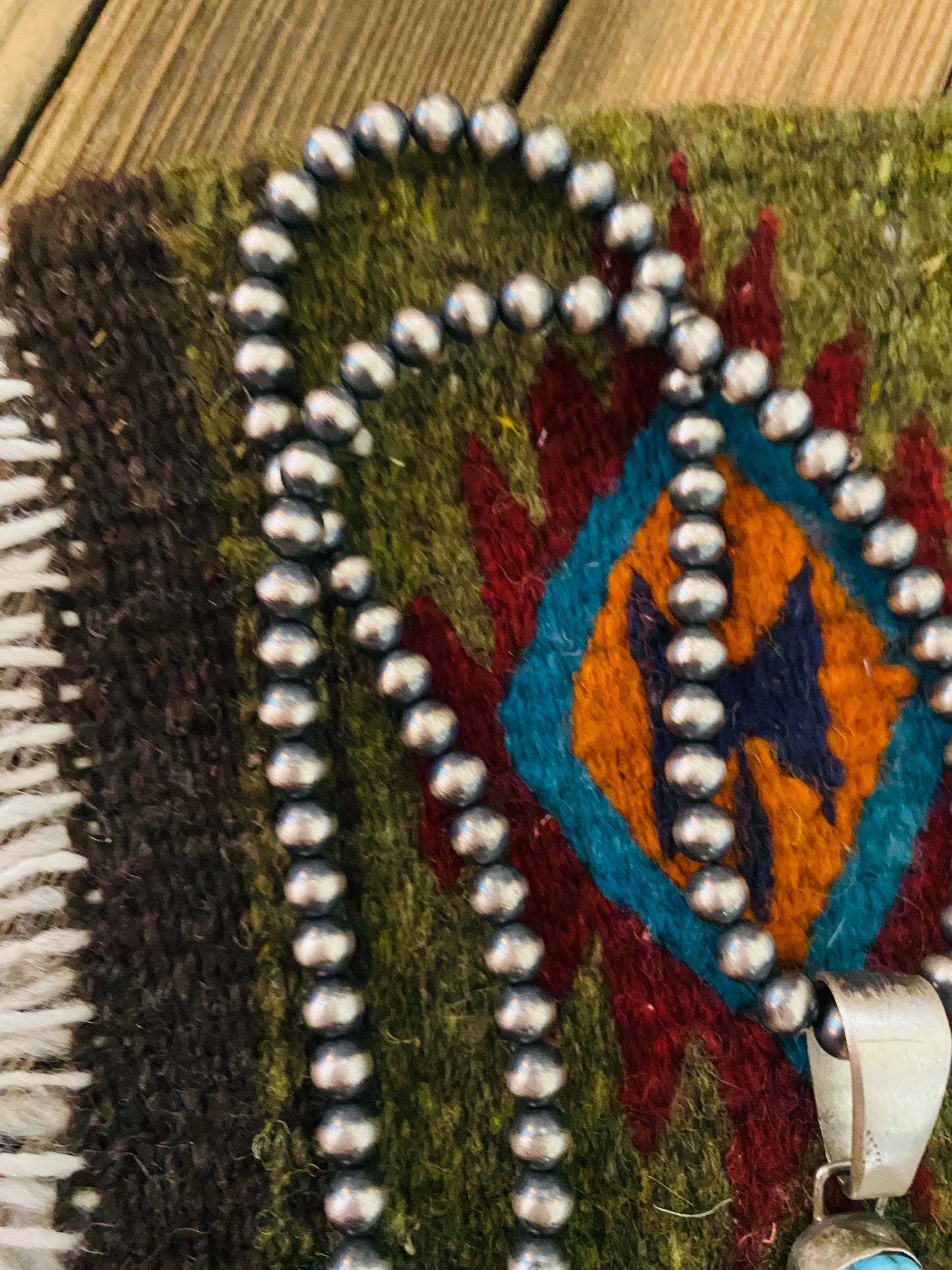 Navajo Sterling Silver, Turquoise & Coral Beaded Necklace by Bobby Johnson