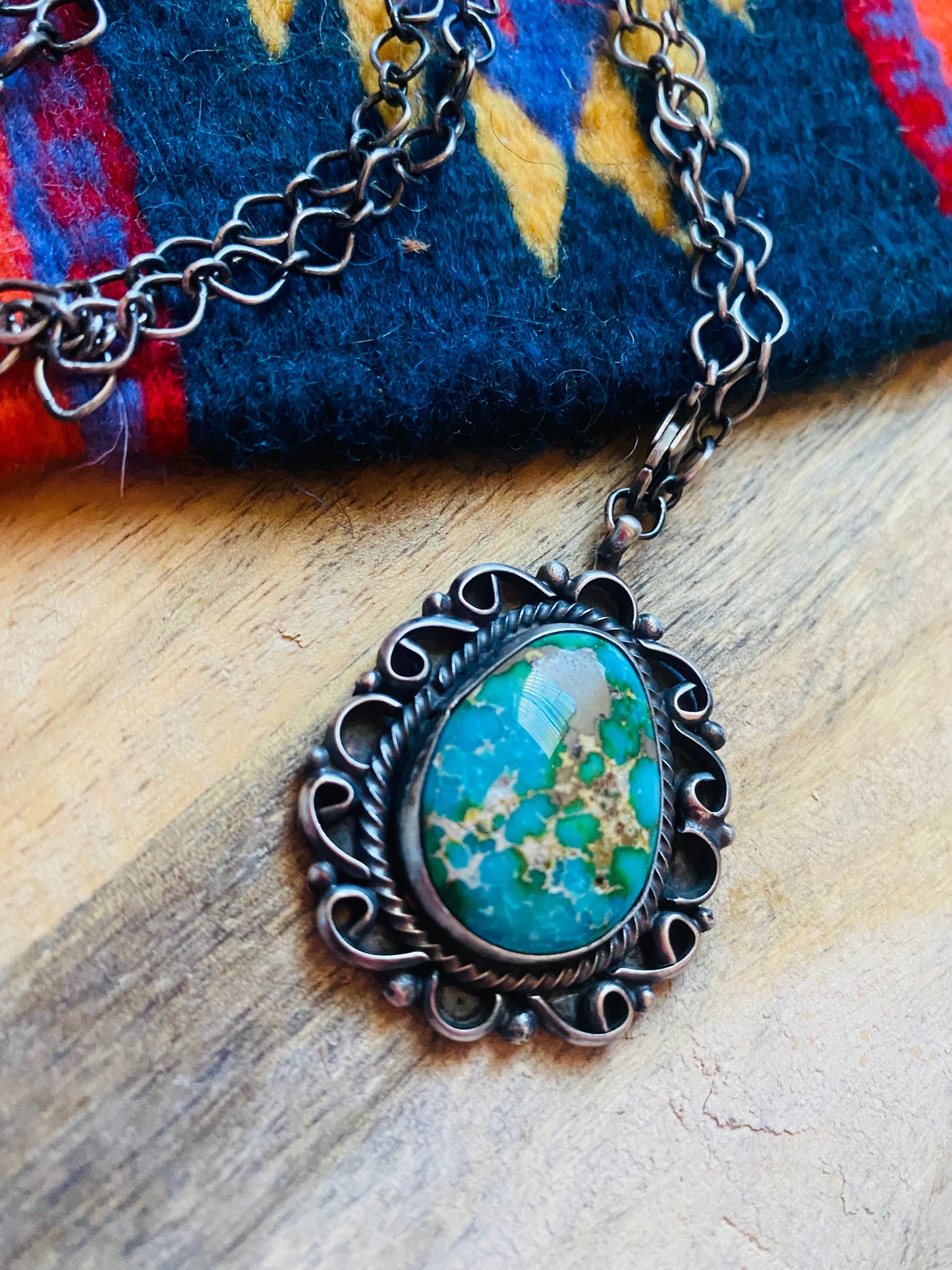 Navajo Sterling Silver & Royston Turquoise Necklace Signed