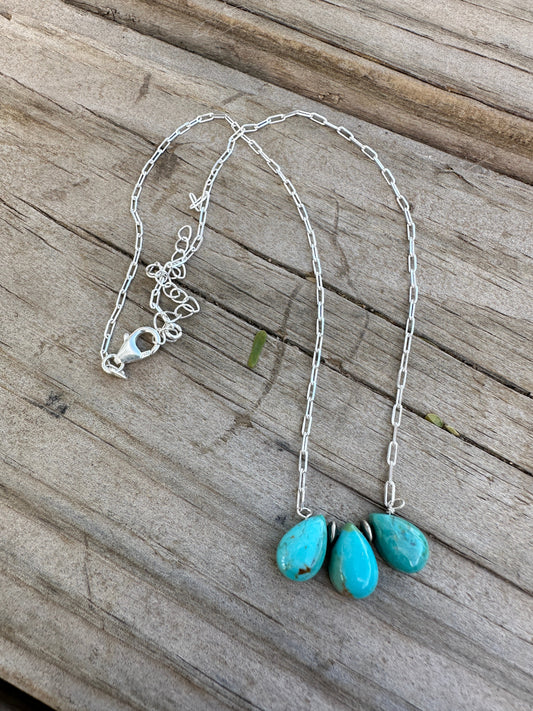 Tiny Dancer Handmade Sterling Silver & Turquoise 3 Stone Necklace