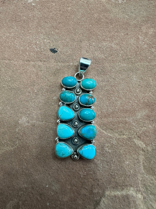 Beautiful Handmade Sterling Silver & Turquoise Cluster Pendant