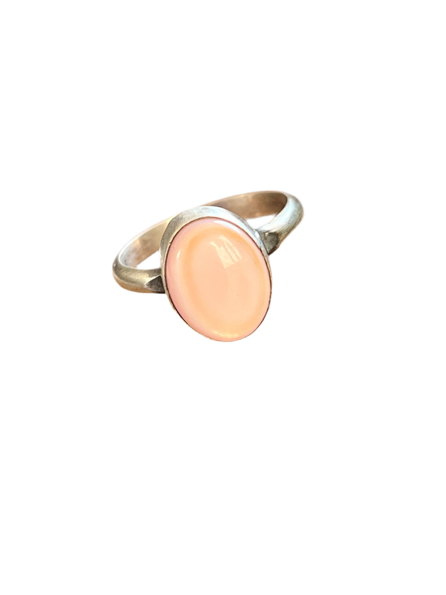Navajo Made Sterling Silver and Oval Pink Conch Stacker Ring, Single Shank