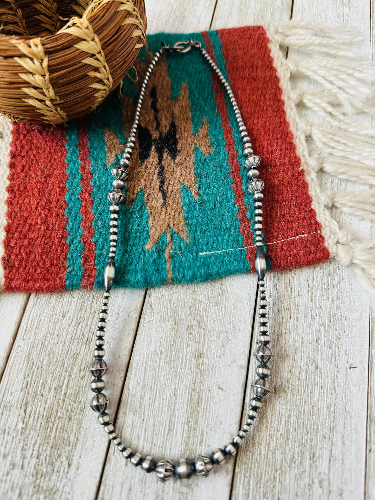 Navajo Sterling Silver Pearl Beaded Necklace