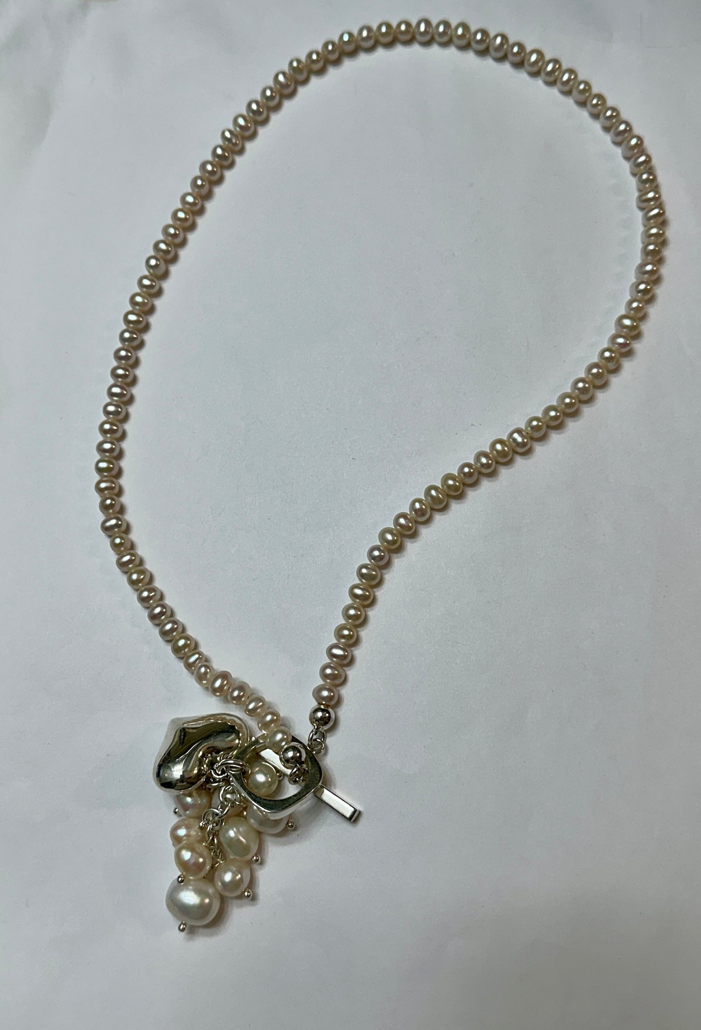 Pearl Cluster Necklace w/ Silver Heart & Toggle