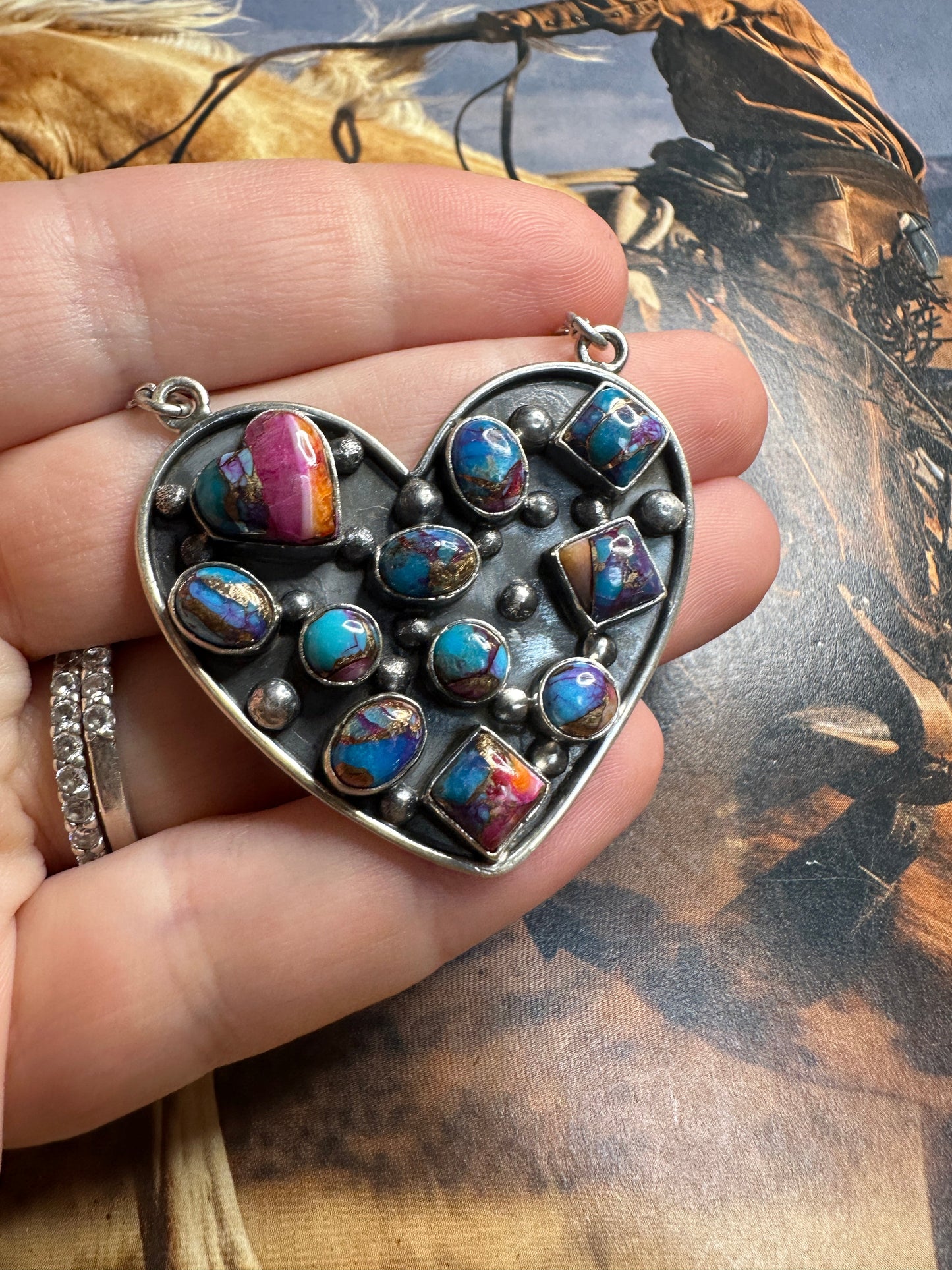Handmade Pink & Purple Dream Mojave & Sterling Silver Heart Necklace