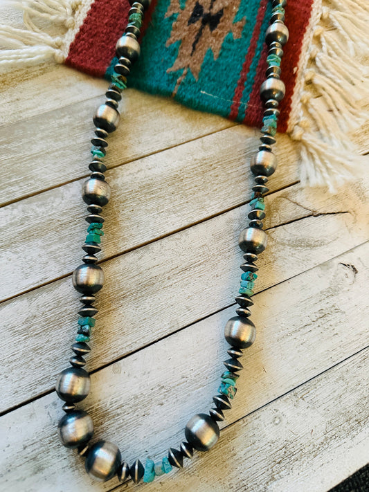 Navajo Turquoise & Sterling Silver Pearl Beaded Necklace