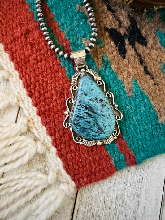 Navajo Kingman Turquoise & Sterling Silver Pendant
