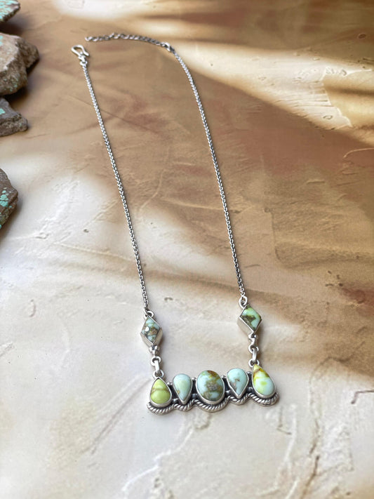 Beautiful Handmade Sterling Silver & Palomino Turquoise Bar Necklace