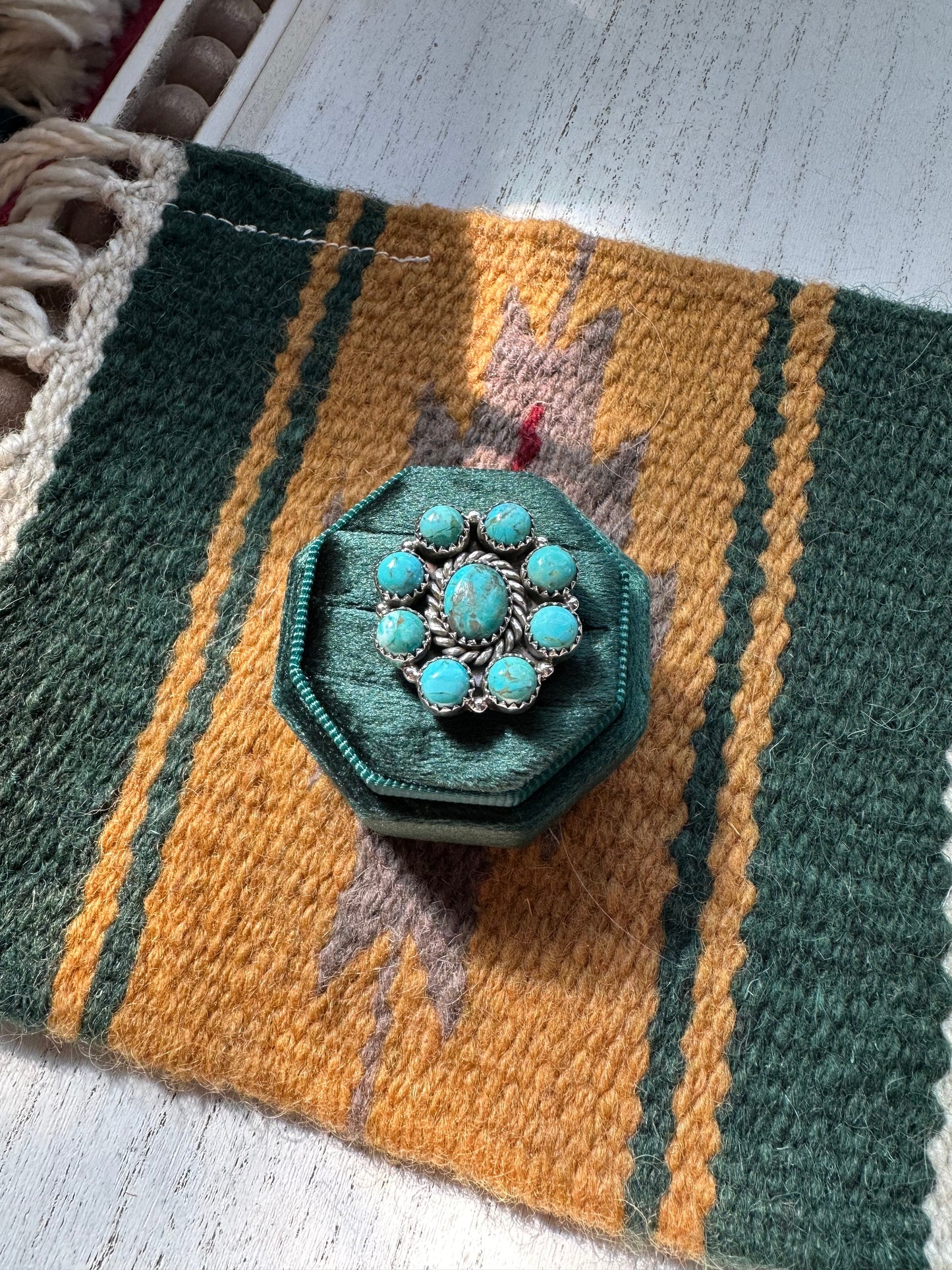 Nizhoni Handmade Adjustable Turquoise Sterling Silver Flower Ring