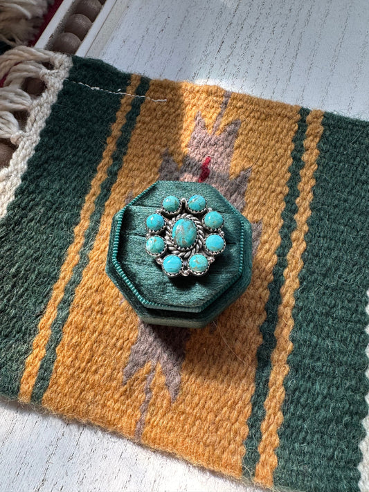 Nizhoni Handmade Adjustable Turquoise Sterling Silver Flower Ring