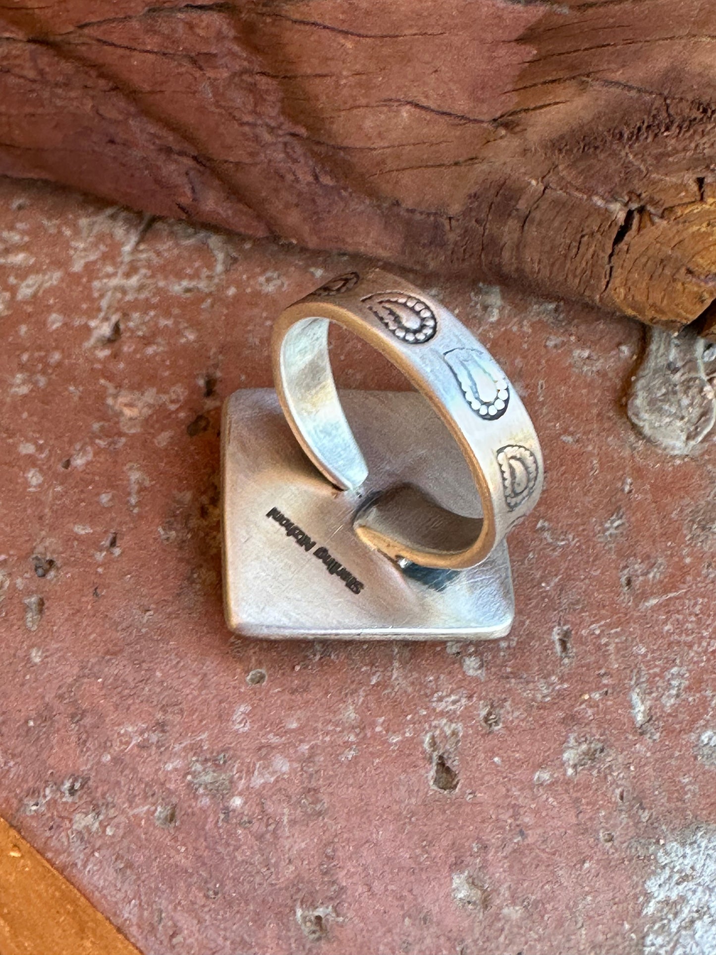 Beautiful Handmade Sterling Silver And Orange Mojave Square Adjustable Ring
