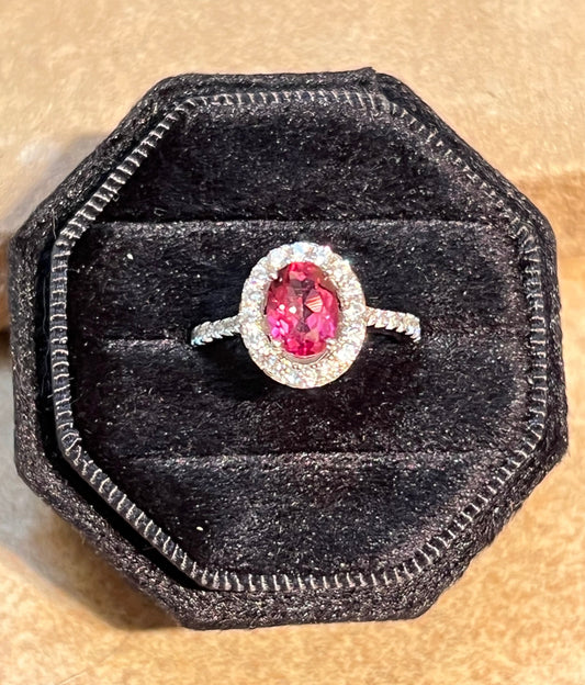 Pink Topaz Oval Shape Sterling Silver Ring Size 6