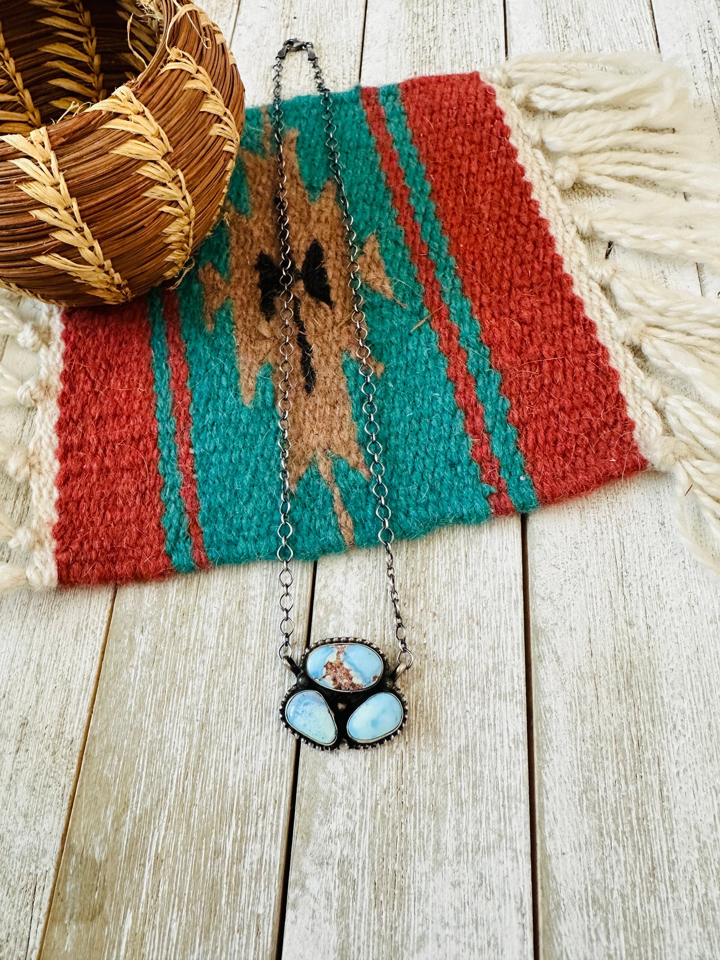 Navajo Sterling Silver & Golden Hills Turquoise Cluster Necklace