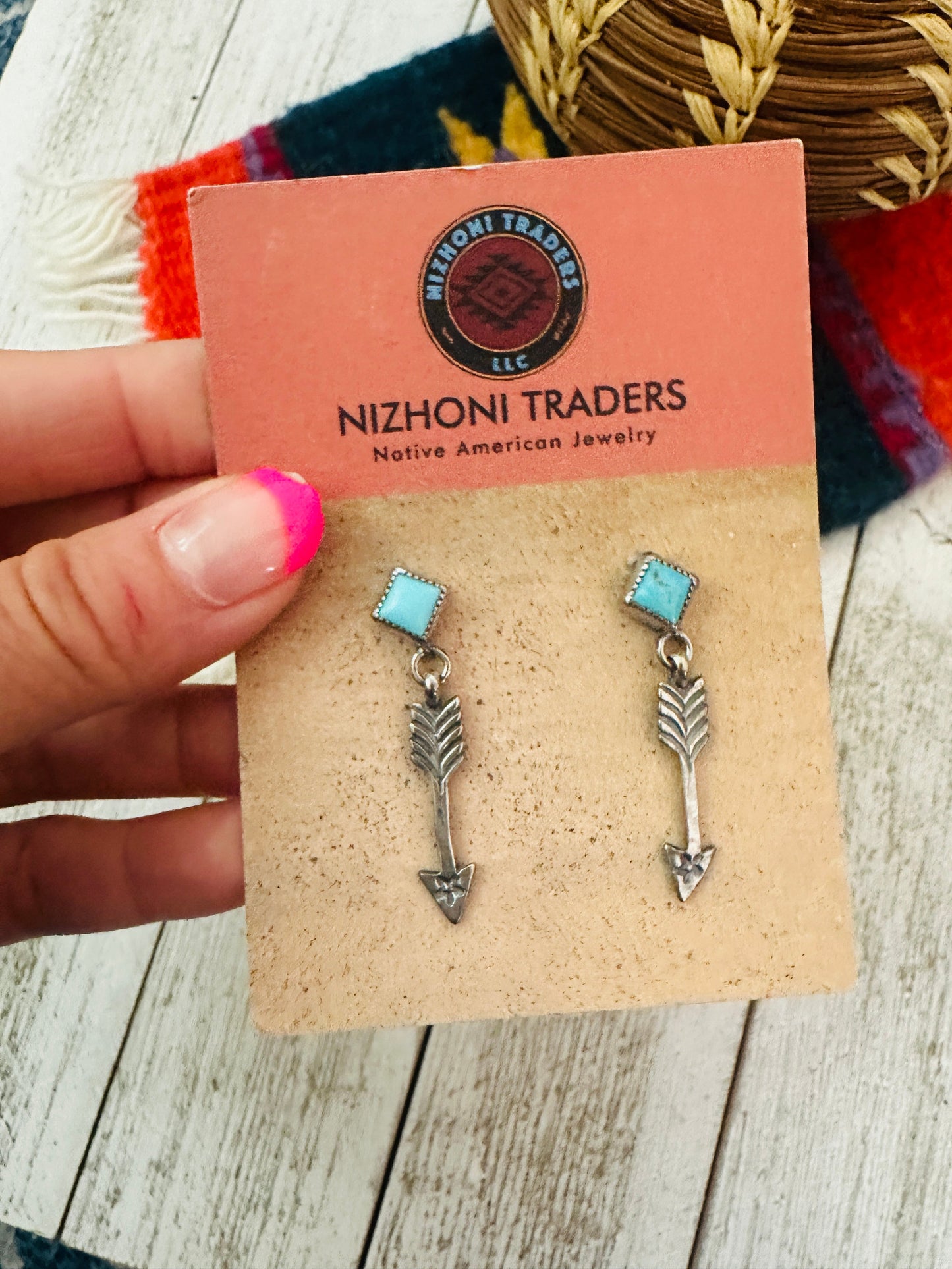 Navajo Turquoise & Sterling Silver Arrow Dangle Earrings