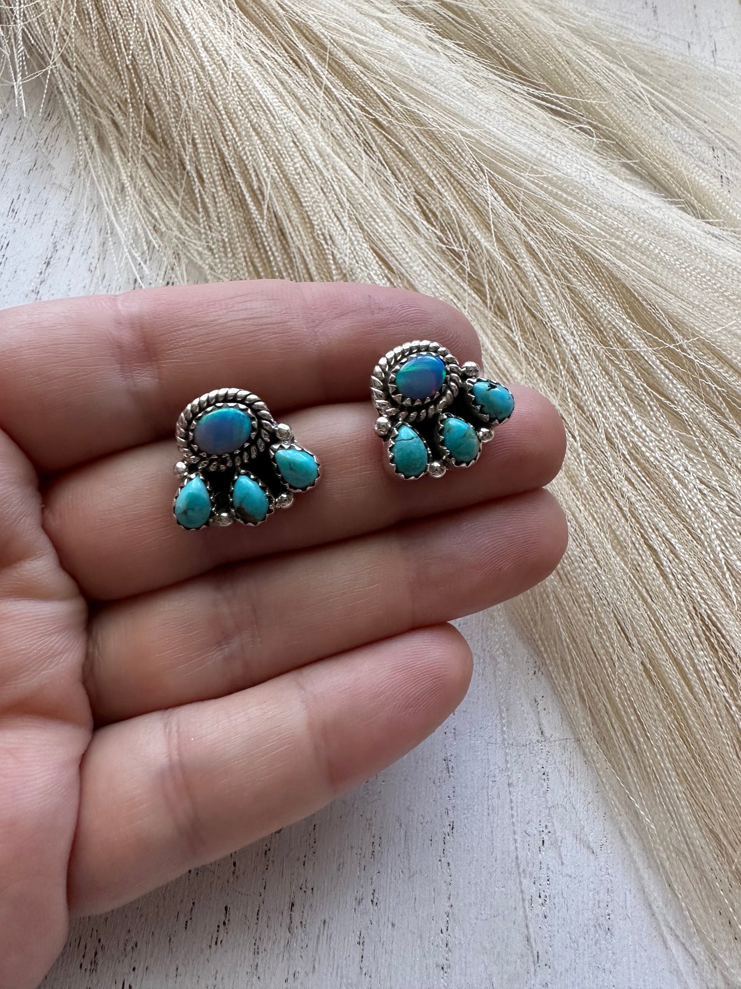 Seafoam Sparkle Handmade Turquoise, Opal and Sterling Silver Earrings