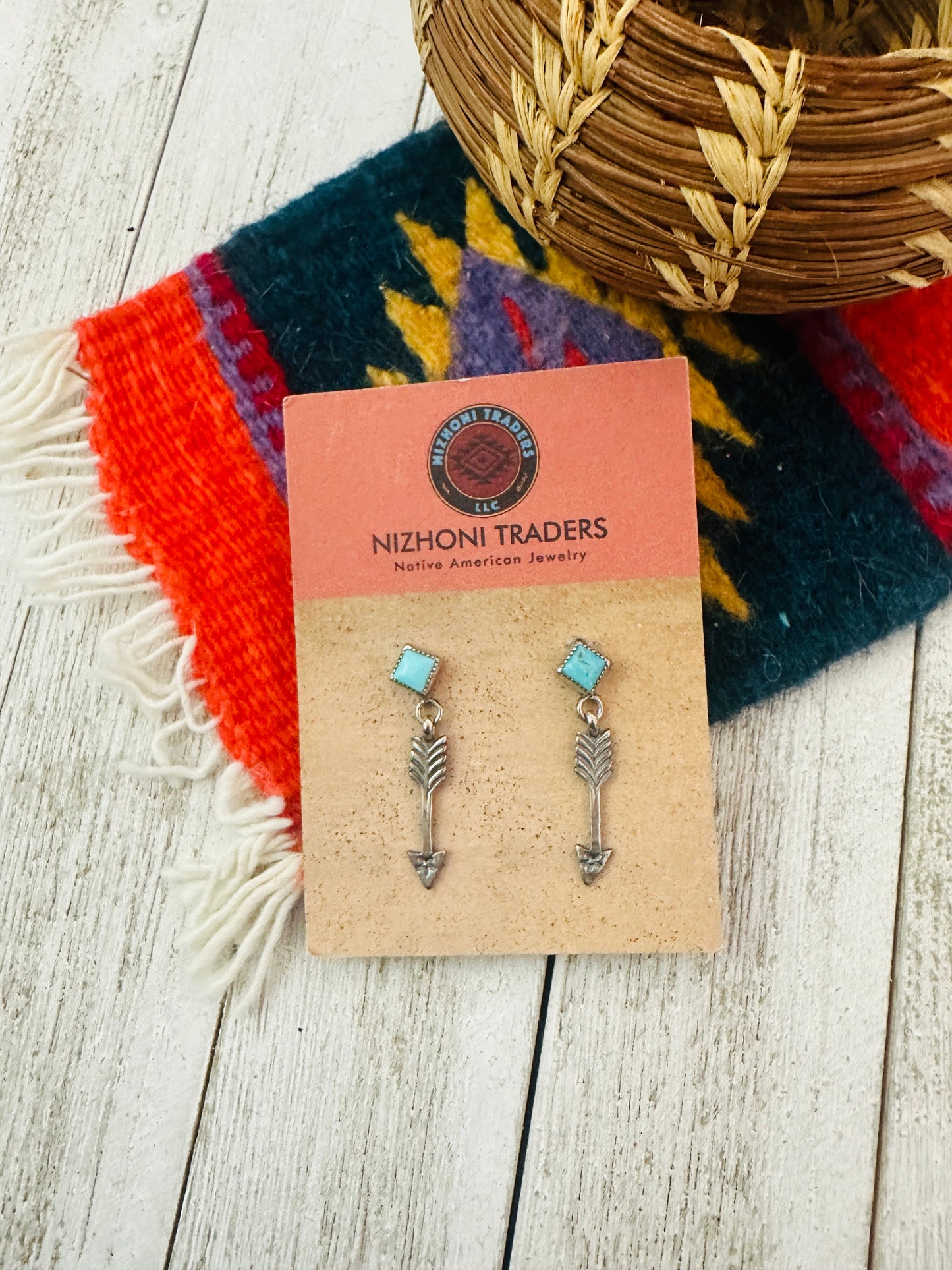 Navajo Turquoise & Sterling Silver Arrow Dangle Earrings