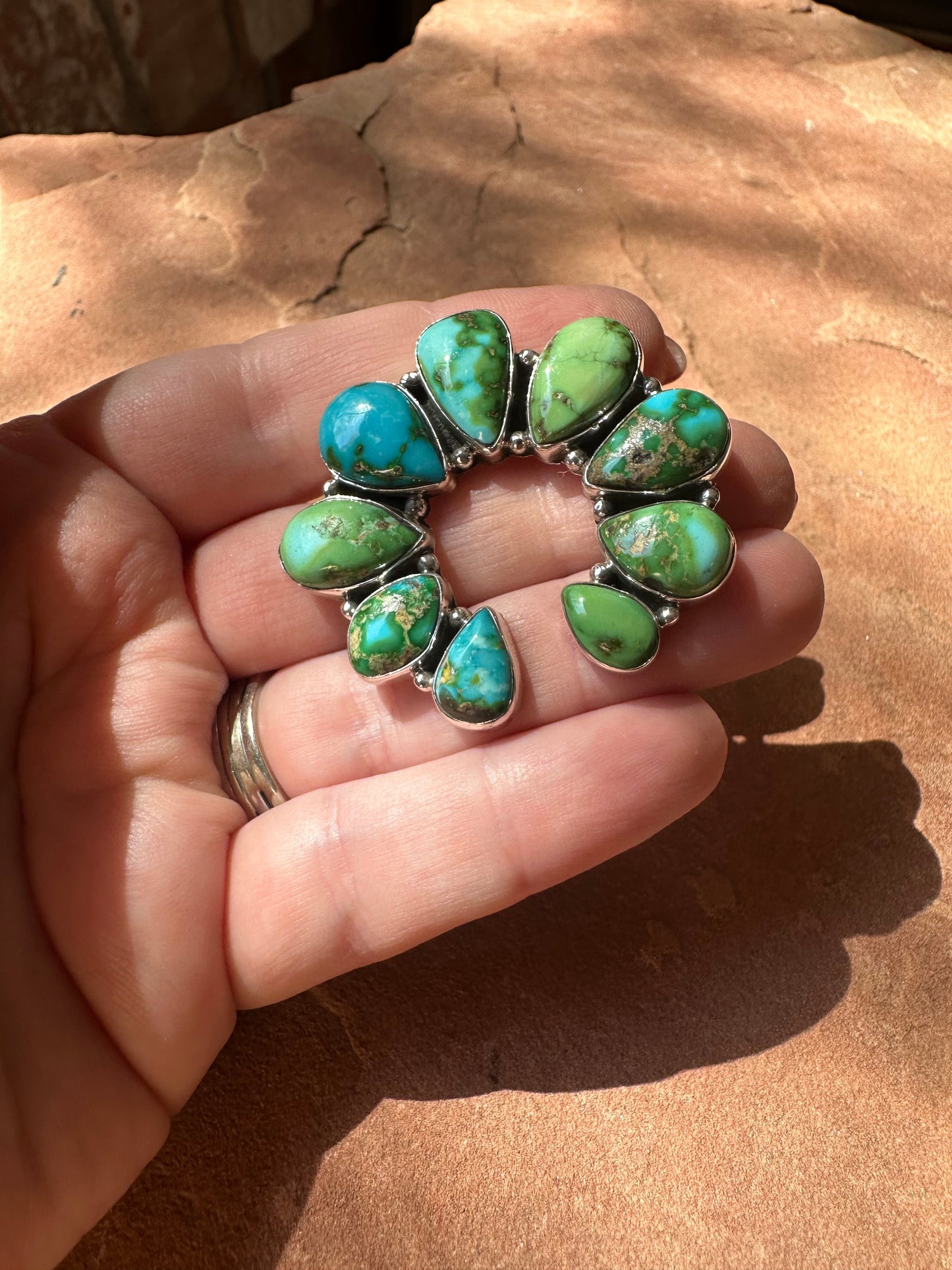 Handmade Sonoran Turquoise And Sterling Silver Adjustable Naja Ring