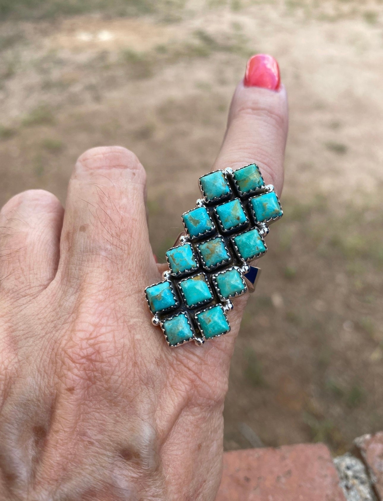 Beautiful Handmade Kingman Turquoise And Sterling Silver Adjustable Ring