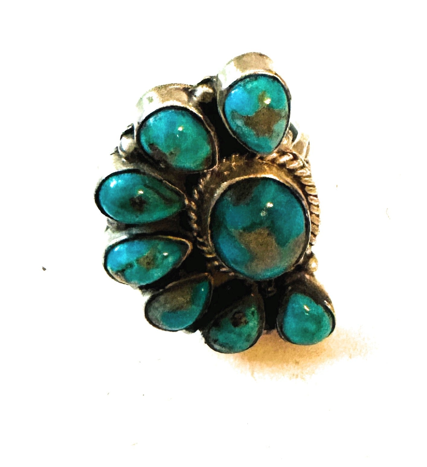 Navajo Turquoise & Sterling Silver Cluster Adjustable Ring