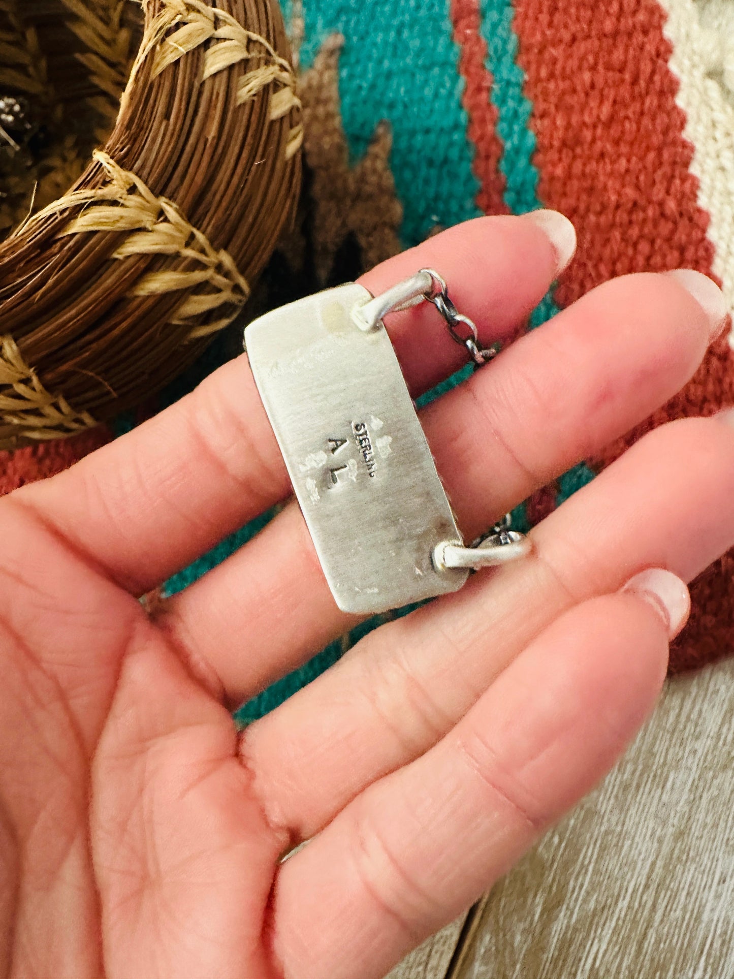 Navajo Rose Dahlia & Sterling Silver Bar Necklace