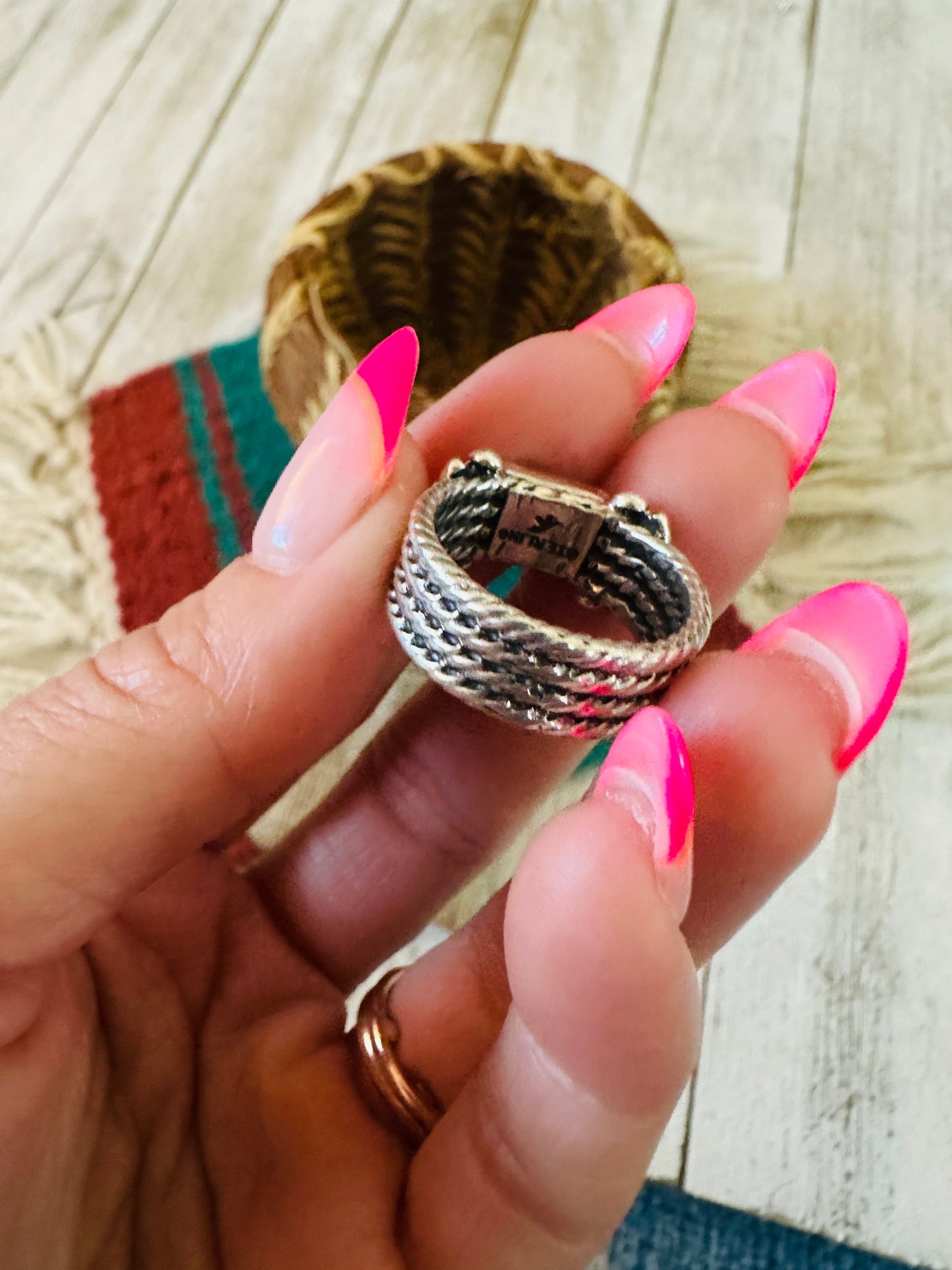 Navajo Turquoise & Sterling Silver Band Ring Size 7