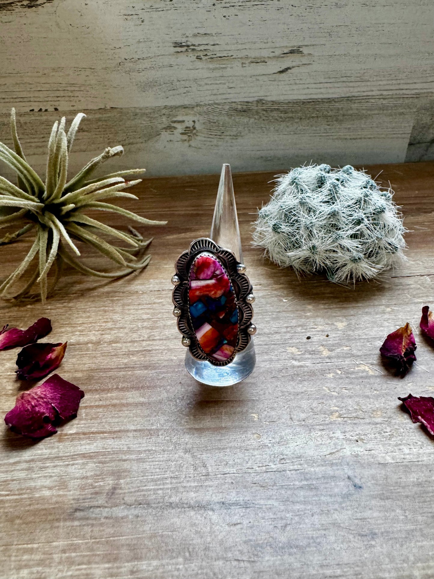 Oval rings - adjustable -Dahlia ring and sterling silver
