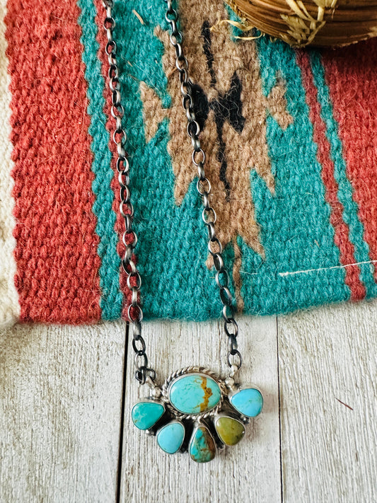 Navajo Sterling Silver & Turquoise Cluster Necklace by Elouise Kee
