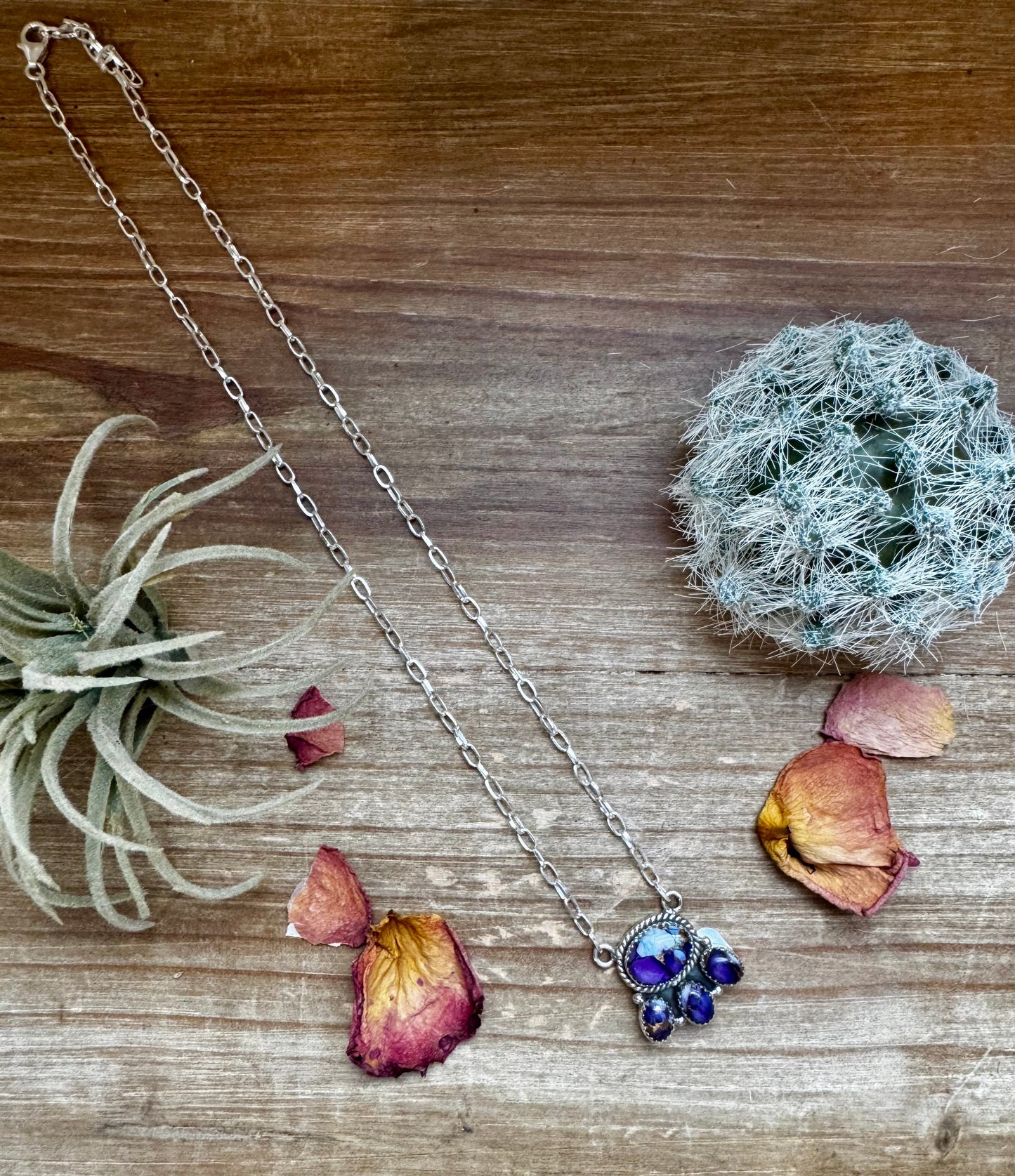 Cluster Necklace Violet Rose & Sterling Silver