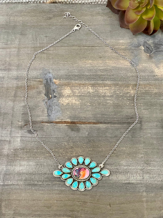 Handmade Sterling Silver, Turquoise & Pink Dream Mojave Necklace