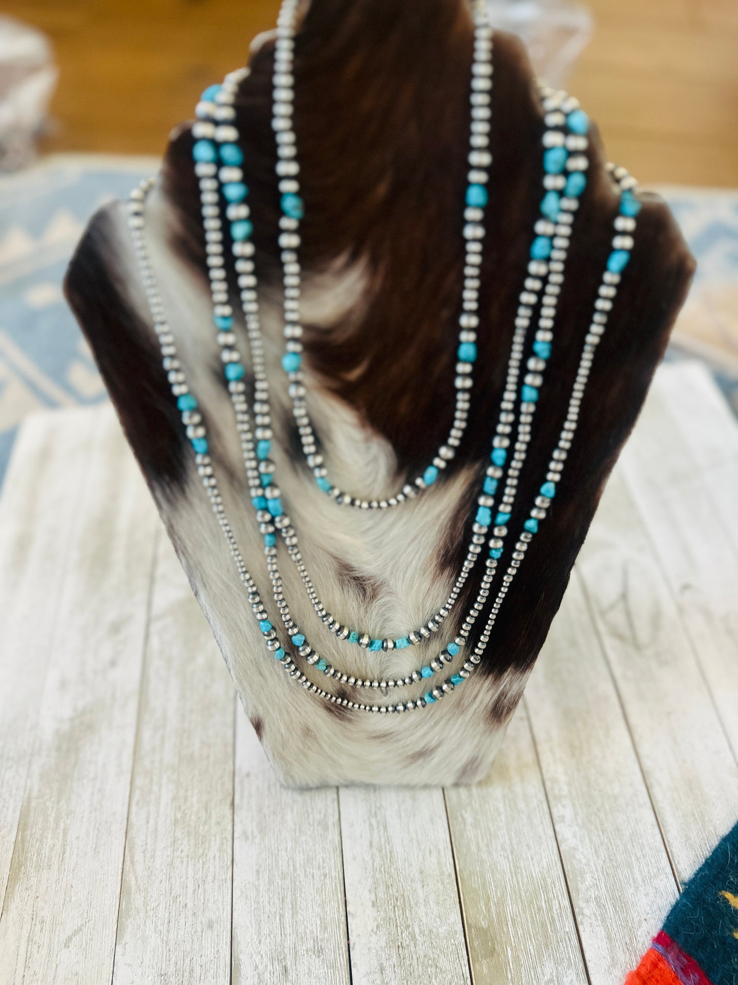 Navajo Sterling Silver & Turquoise Beaded Necklace