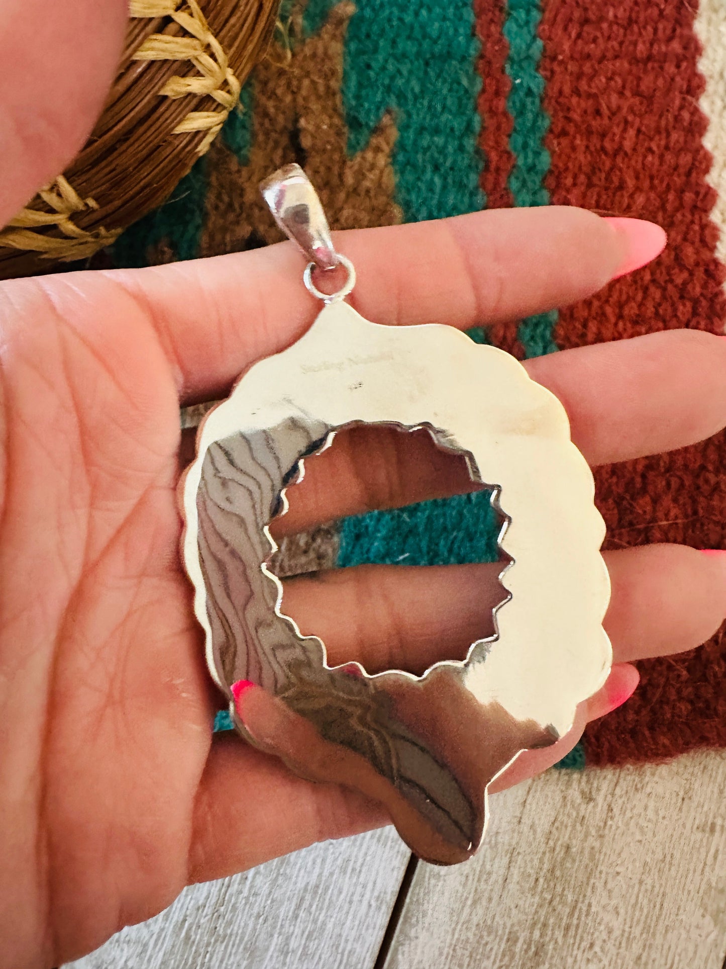 ** Christmas Collection ** Handmade Sterling Silver & Multi Stone Wreath Pendant Signed Nizhoni