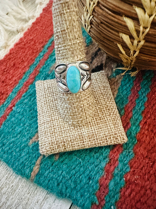 Navajo Turquoise & Sterling Silver Cigar Band Ring Size 9
