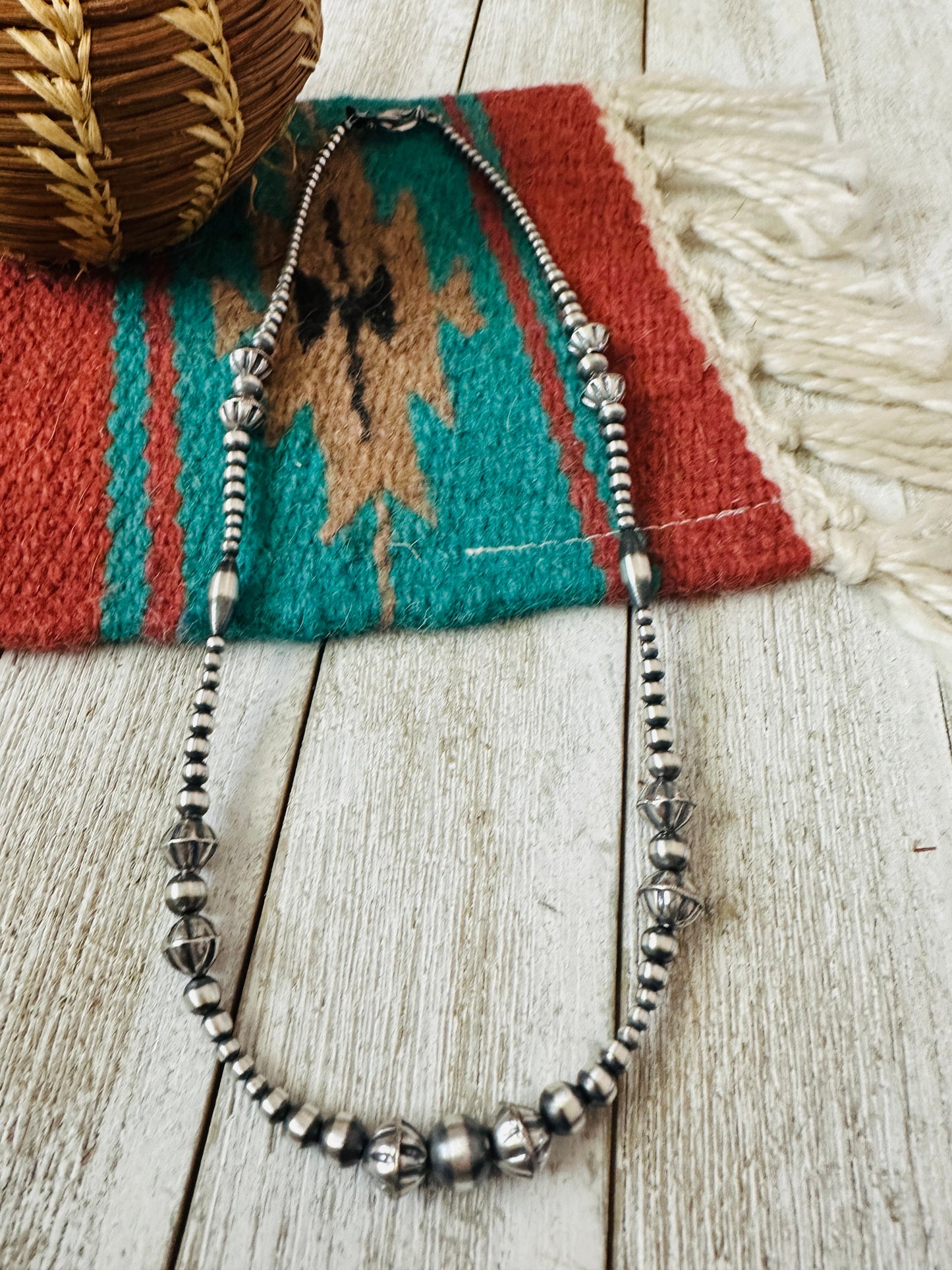 Navajo Sterling Silver Pearl Beaded Necklace